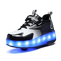 Kids Shoes with Double Wheels - Upgraded Kids Roller Shoes for Gifts, Retractable Wheels Skateboarding Shoes for Kids Sneakers Light Up Rechargeable for Birthday Party Gift