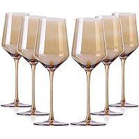 Amber Wine Glasses- Colored Wine Glasses Set Of 6 - Crystal Colorful Wine Glasses With Long Stem and Thin Rim,White Wine glasses,Perfect Colored Wine Stemware for Wine Lover in Birthday,Party15oz