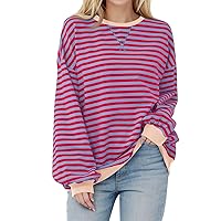 NBXNZWF Women Oversized Striped Color Block Long Sleeve Crew Neck Loose Fit Casual Pullover Y2K Outfits Shirt Clothes
