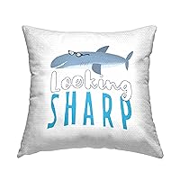 Stupell Industries Looking Sharp Shark Phrase Outdoor Printed Pillow, 18 x 18, Blue