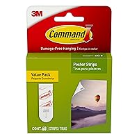 Command Poster Strips, Damage Free Hanging Poster Hangers, No Tools Wall Hanging Strips for Posters, 60 White Command Adhesive Strips