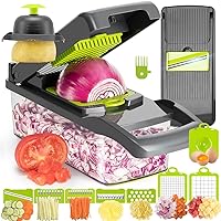 KEOUKE Vegetable Chopper 12in1 Veggie Chopper Slicer Cutter Food Dicer with Container Hand Guard Draining Basket, Grey
