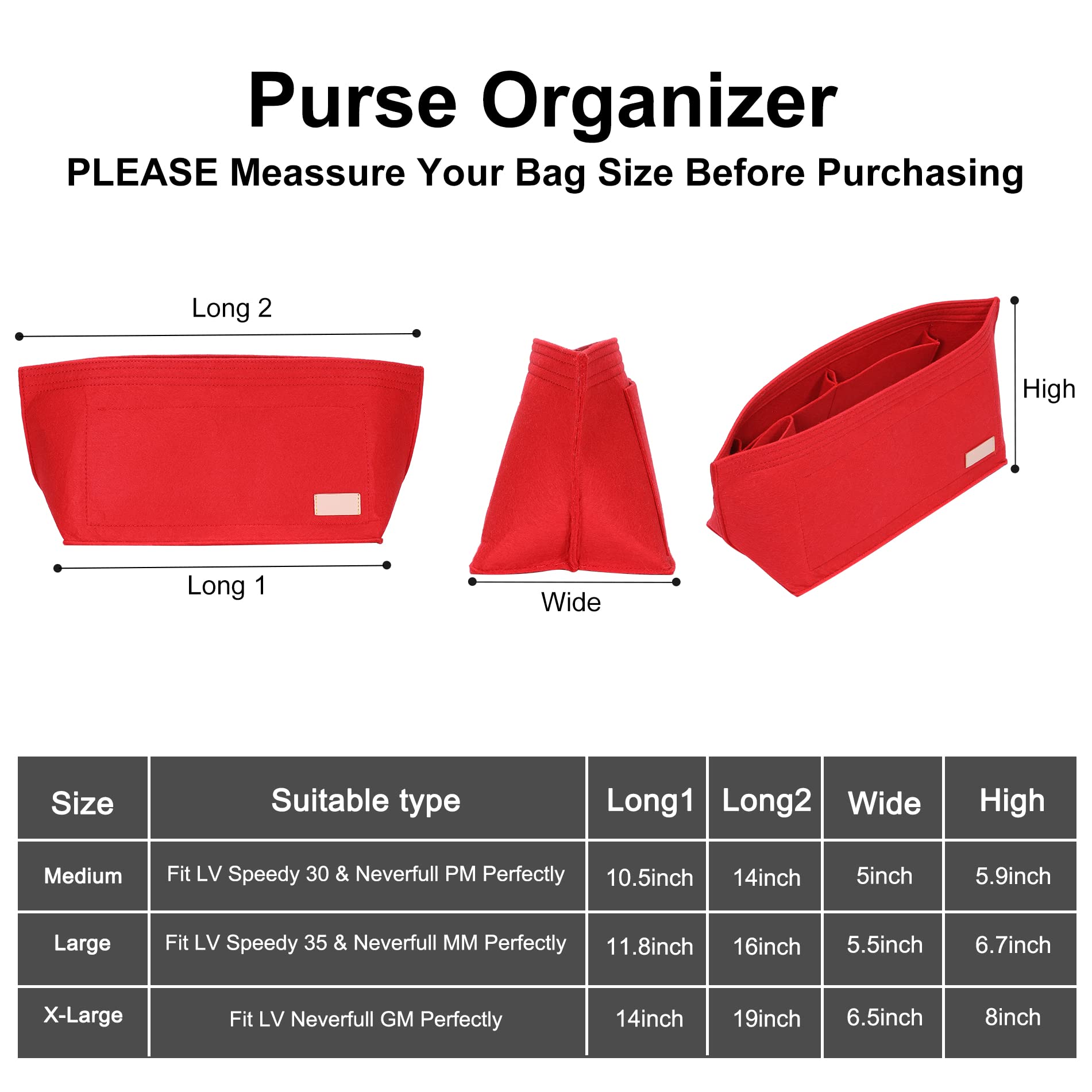 Doxo Purse Organizer Insert for Handbags & Base Shaper Combination,Tote Bag Organizer Insert with 6 Sizes,Compatible with LV Speedy & Neverfull on