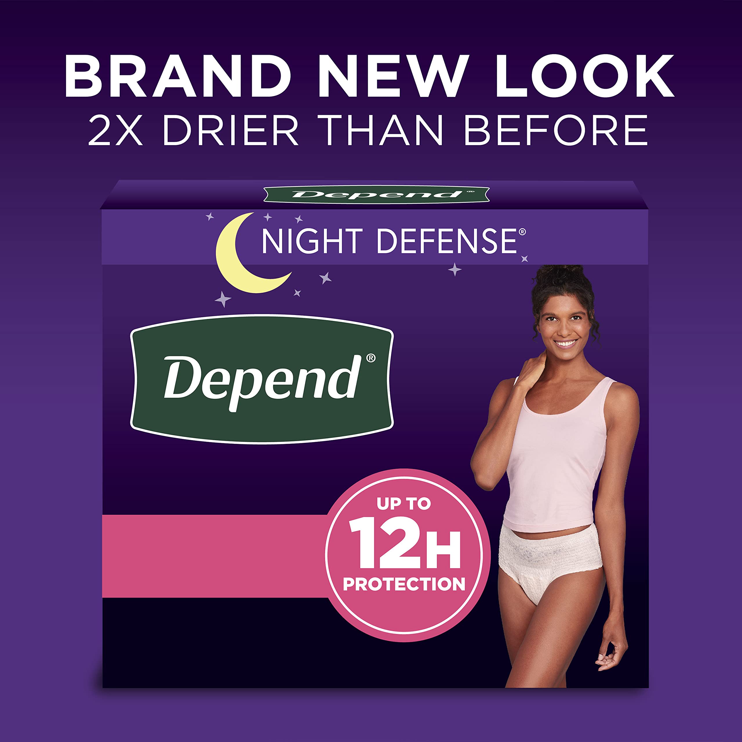 Depend Night Defense Adult Incontinence Underwear for Women, Disposable, Overnight, Medium, Blush, 60 Count, Packaging May Vary