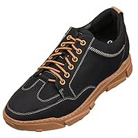 CALTO Men's Invisible Height Increasing Elevator Shoes - Black Leather Lace-up Hiking Style Boots - 2.8 Inches Taller - K8025