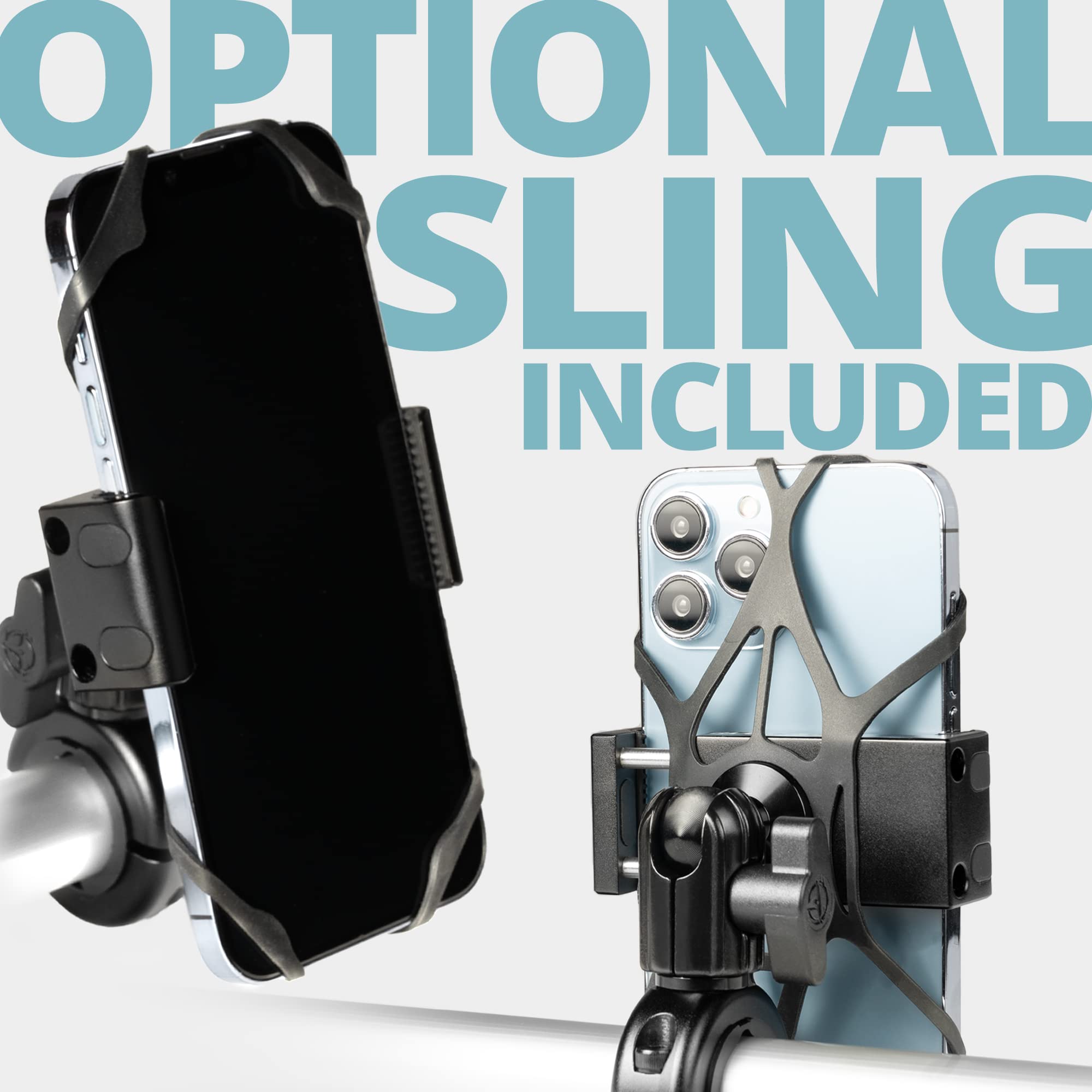 Tackform Metal Motorcycle Mount for Phone [Enduro Series] - NO Slings Needed. Rock Solid Holder Compatible with Regular and Plus Sized iPhone and Samsung Devices. Industrial Spring Grip