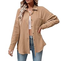 IMEKIS Women Business V Neck Cotton Linen Shirt Causal Long Sleeve Collared Work Office Oversized Blouse Top with Pockets