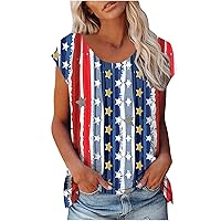 American Flag Shirt Women's Cap Sleeve T Shirts 4th of July Gift T-Shirt Summer Casual Tops American Proud Blouses