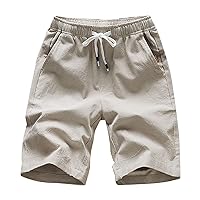 Men's Shorts Summer Men Casual Fashion Drawstring Solid Color Cotton and Linen Five Points Pants Big