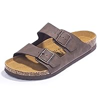 FITORY Mens Sandals, Arch Support Slides with Adjustable Buckle Straps and Cork Footbed