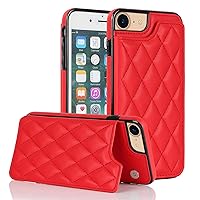 XYX for iPhone 7/8/SE3 2022 Wallet Case with Card Holder, RFID Blocking PU Leather Double Magnetic Clasp Back Flip Protective Shockproof Cover 4.7 inch, Red