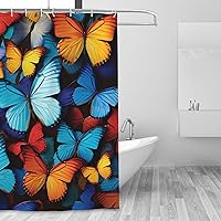 Collage Of Many Colorful Butterflies Shower Curtain With 12 Hooks Waterproof Shower Curtains For Bathroom Modern Farmhouse Bathroom Curtains Washable Bath Curtain For Bathroom Decor 72 X 72 Inch