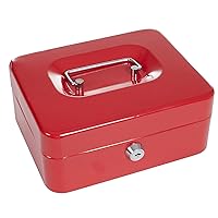 Lockbox Safe with Coin Compartment Tray- Secure and Organize Small Valuables in Key Locked Durable Powder Coated Metal Cash Box Safe- Red by Stalwart, 8