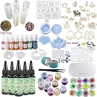 Clear Resin Kit with Pigment & Molds & UV Light, 5 Epoxy Resin 15 Pearlescent Color Pigments 24 Glitters & Flowers 31 Molds & Bezels, Earrings Bracelets Rings Pendants Jewelry Making, with Tweezers