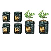 iPower 6-Pack 7-Gallon Potato Grow Bags Garden Waterproof Reusable Vegetable Plant Pots Container with Handle, Access Flap and Large Harvest Window for Vegetables, Fruits