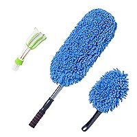 Ajxn 3 PCS Super Soft Microfiber Car Duster Exterior with Extendable Handle, Free Multipurpose Duster with Extendable Handle Duster, Car Beauty Maintenance Tool, Universal Cleaning Duster(Blue)