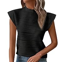 Textured Athletic Tops for Women Western Short Sleeve Summer Essentials Womens Tshirts Solid High Neck Dressy Tunics