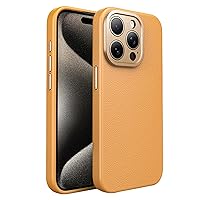 Case for iPhone 15Pro Max/15 Pro/15, Metal Lens Premium Genuine Leather Slim Protective Magnetic Phone Cover Shockproof Shell Business,Brown,15 (15,Yellow)