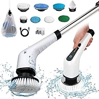 Electric Spin Scrubber, 10 in 1 Airpher Cordless Cleaning Brush IPX8 with 9  Replaceable Brush Heads and 4 Tier Removable Handle, Power Shower Scrubber
