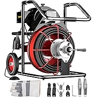 VEVOR 100FT x 1/2 Inch Drain Cleaning Machine, 550W Sewer Snake Auger Cleaner with 4 Cutters & Air-Activated Foot Switch for 1