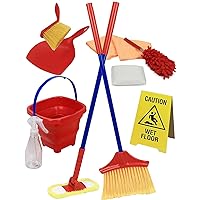 Click N' Play Pretend Play Housekeeping Kids Cleaning Set for Toddlers, Includes Broom, Dustpan, Duster, Mop, Collapsible Bucket Sponge, & More (Set of 10)