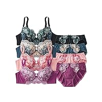 Nissen Underwear Set, Floral Embroidery Bra & Panties, Set of 4