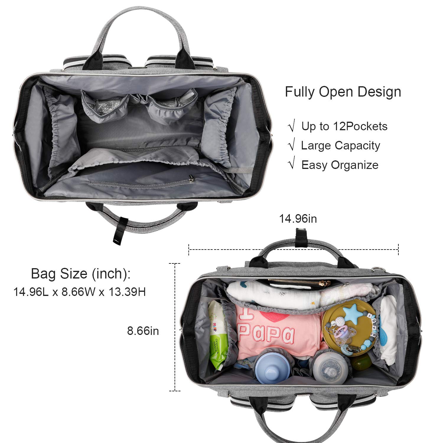 Diaper Bag Tote with Stroller Straps and Changing Pad