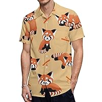 Cute Red Panda Bamboo Men's Shirts Short Sleeve Button Down Beach Shirt Hawaiian Shirts Casual Tee Top