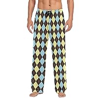 Argyle Plaid Brown Yellow Pajama Pants for Men Lounge Pants Pajama Bottoms with pockets