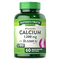 Calcium 1200mg with Vitamin D3 5000 IU | 60 Softgels | from Calcium Carbonate | Non-GMO & Gluten Free Supplement
