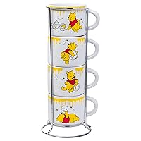 Disney Winnie the Pooh Honey Hunny Drips 4pc Stackable Ceramic Espresso Small Cup Set, 3 Ounces