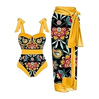 Sunflower Swimsuits for Girls 6 Ruffle Bikini Swimsuit with Cover Up Wrap Skirt Women Chiffon Tie Swimsuits