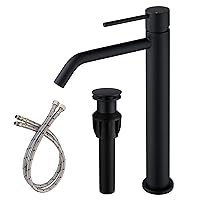 Black Vessel Sink Faucet with Drain Assembly and cUPC Supply Lines, JXMMP Stainless Steel Matte Black Faucets for Bathroom Sink, Tall Bathroom Faucet JXM1001BK