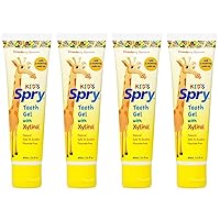 Spry Xylitol Baby Toothpaste, Natural Toddler Toothpaste, Fluoride Free Toothpaste for Kids, Xylitol Toothpaste for Kids Age 3 Months and Up, Tooth Gel Strawberry Banana 2 Fl Oz (Pack of 4)
