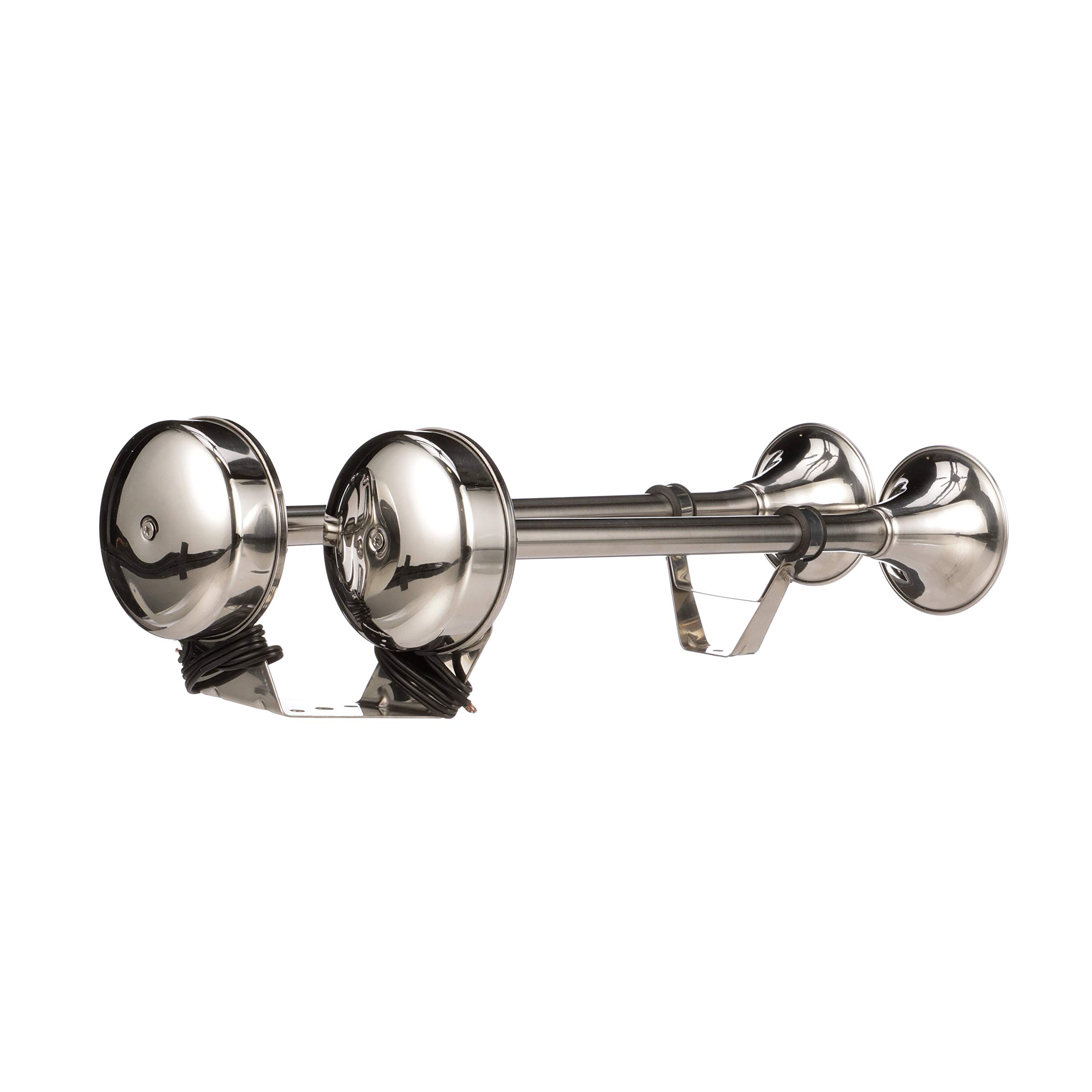 Seachoice Stainless Steel Dual Trumpet Horn, Vibration-Free Mounting Pad, 20-3/4 in. Long, 12V
