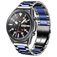 Band Compatible for Samsung Gear S3 Frontier/Classic/Galaxy Watch 46mm / Galaxy Watch 3 45mm, 22mm Solid Stainless Steel Metal Replacement Strap for Women Men (Black-Blue)