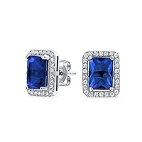 3.5CT AAA Cubic Zirconia Simulated Gemstone Rectangle Emerald Cut CZ Halo Stud Earrings For Women .925 Sterling Silver