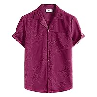 VATPAVE Mens Hawaiian Floral Jacquard Shirts Casual Button Down Short Sleeve Summer Shirts with Pocket