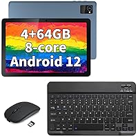 Android Tablet 10 Inch with Keyboard & Bluetooth Mouse, Octa-Core Android 12 Tablet with 7000mAh Battery, 4GB+64GB ROM Gaming Tablets, 10.1 in HD Large Screen Tablet 5+8MP Camera/WiFi/GPS