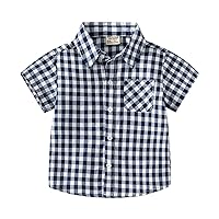 Boy Athletic Kids Toddler Flannel Shirt Jacket Plaid Short Sleeve Lapel Button Down Shacket Baby Boys Top