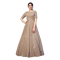 Beige Stylish Eid Festival Georgette Flairy Sequin Girls Gown Party Cocktail Dress Muslim Long Anarkali 5433 (4XL) (2XL)