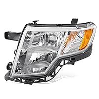Factory Style Halogen Headlight Assembly Compatible with Ford Edge 2007-2010, Driver Left Side, Chrome Housing Amber Corner