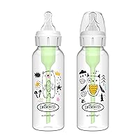 Dr. Brown's Natural Flow Anti-Colic Options+ Narrow Baby Bottle, Bear & Owl, 8 oz/250 mL, with Level 1 Slow Flow Nipple, BPA Free, 0m+, 2-Pack