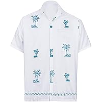 LA LEELA Men's Button Down Short Sleeves Casual Hawaiian Shirt Beach Aloha Party Summer Holidays Vacation Shirts for Men S Blue, Palm Tree