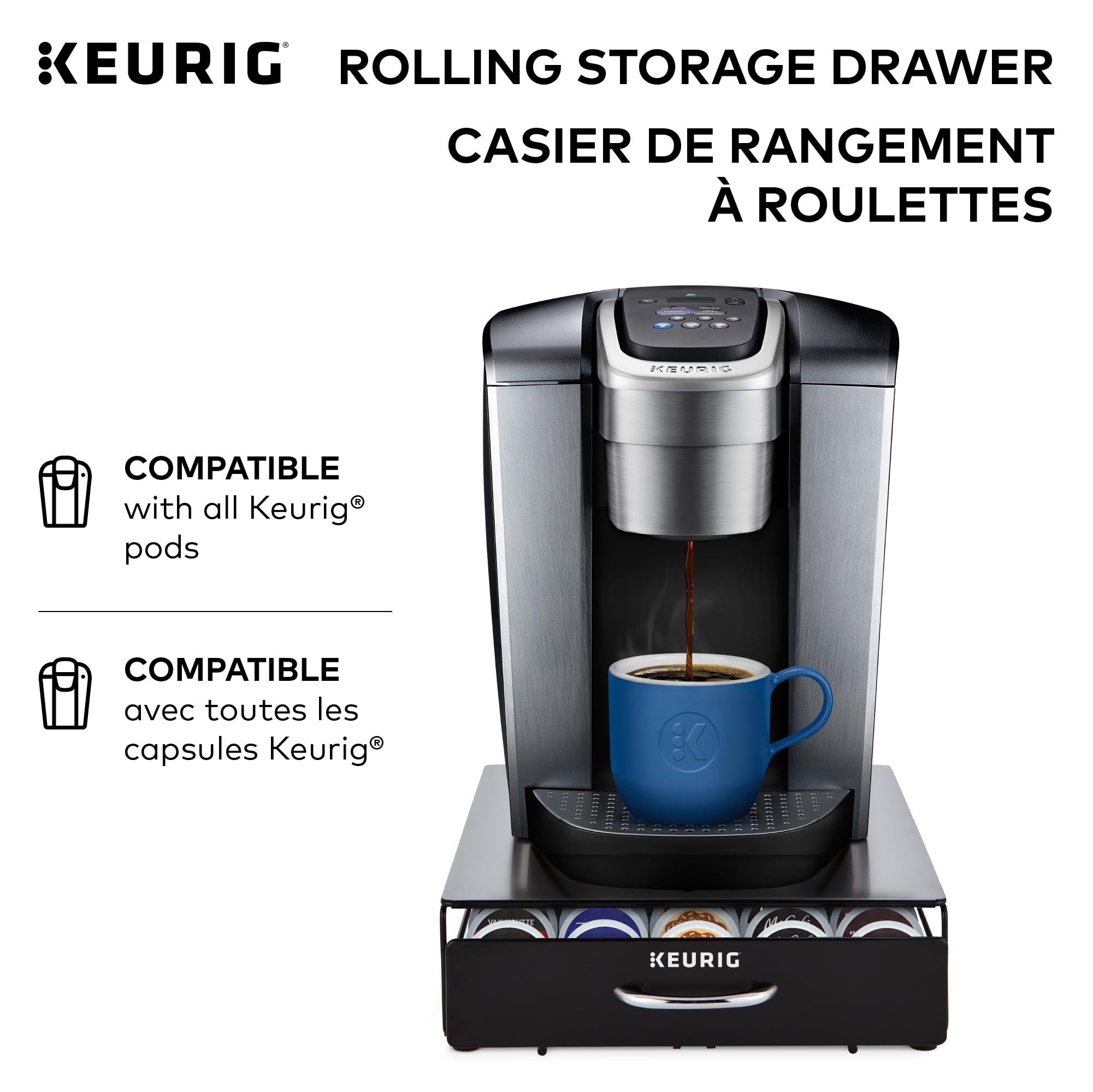 Keurig Under Brewer Storage Drawer, Coffee Pod Storage, Holds Upto 35 Keurig K-Cup Pods, Black