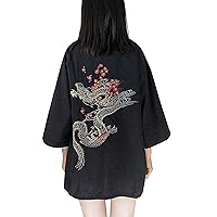 LAI MENG FIVE CATS Women's Floral Print Cardigan Kimono Loose Cover up Casual Blouse Tops