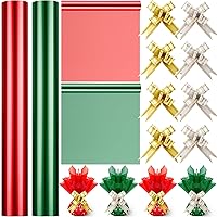 Lyrow 4 Roll Christmas Cellophane Wrap Roll 100 ft x 16 In Gift Wrapping Paper Red and Green Cellophane Roll with 100 Pull Bows Colored Cellophane Sheets for Xmas Gift Basket Arts Craft Treat