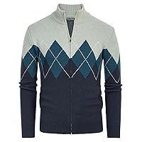 PJ PAUL JONES Mens Full Zip Cardigan Sweaters Argyle Stand Collar Knitwear