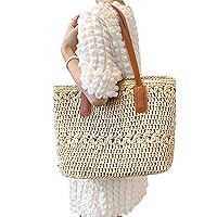 Top-Handle Bags Straw Beach Bag for Women Summer Vacation Bag Large Capacity Beach Tote Bag Woven Shoulder Bag for Vacation Essentials Beige