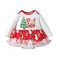 Wakeu Newborn Baby Girls Christmas Outfits Clothes Tutu Dress Romper Letter Printing Bodysuit Jumpsuit